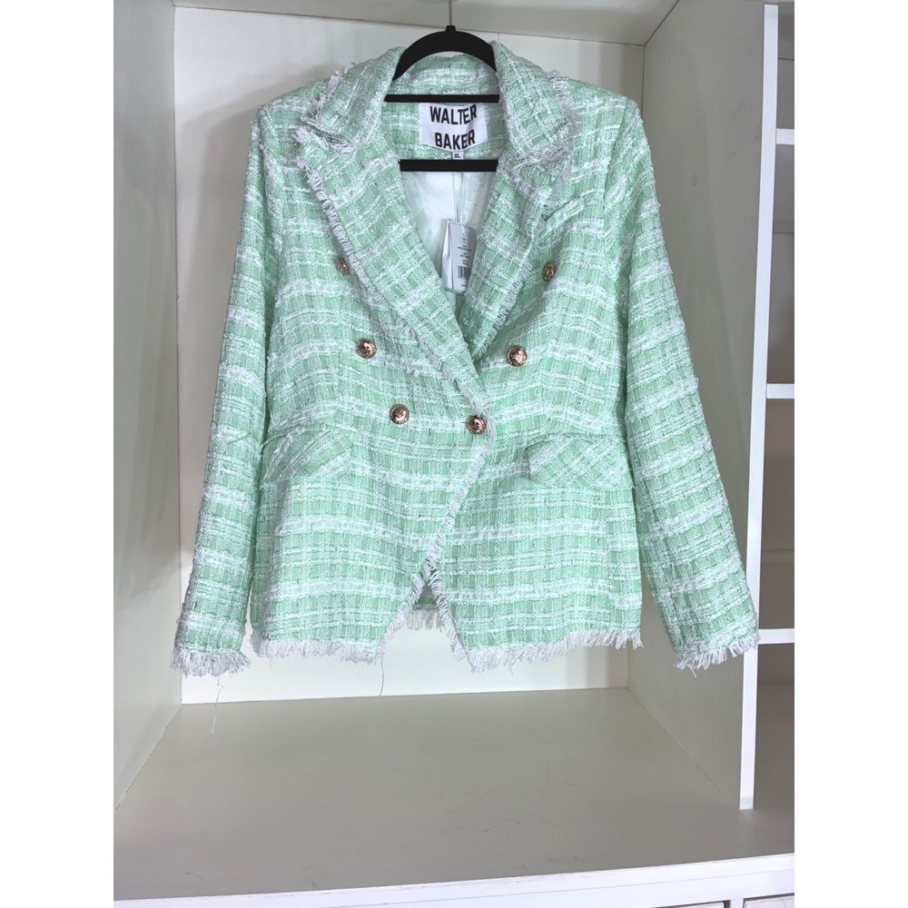 Walter Baker Annalise Blazer Womens XL Mint Green Tweed Double Breasted